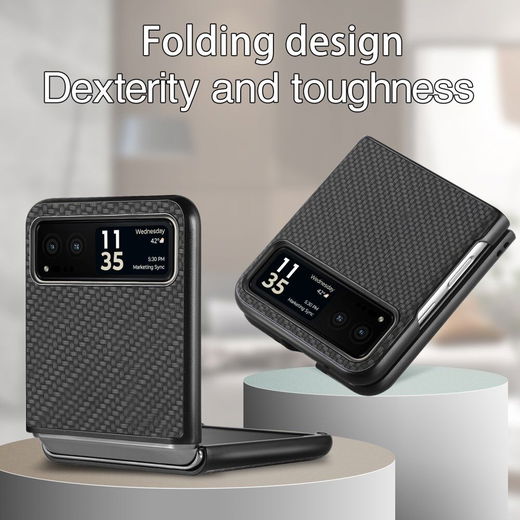 Motorola Razr 40 Hoesje Carbon Fiber Super Thin Fold Cover Zwart afbeelding 5