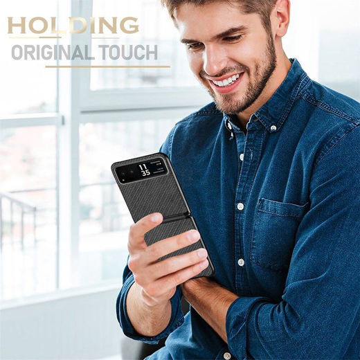 Motorola Razr 40 Hoesje Carbon Fiber Super Thin Fold Cover Zwart afbeelding 7