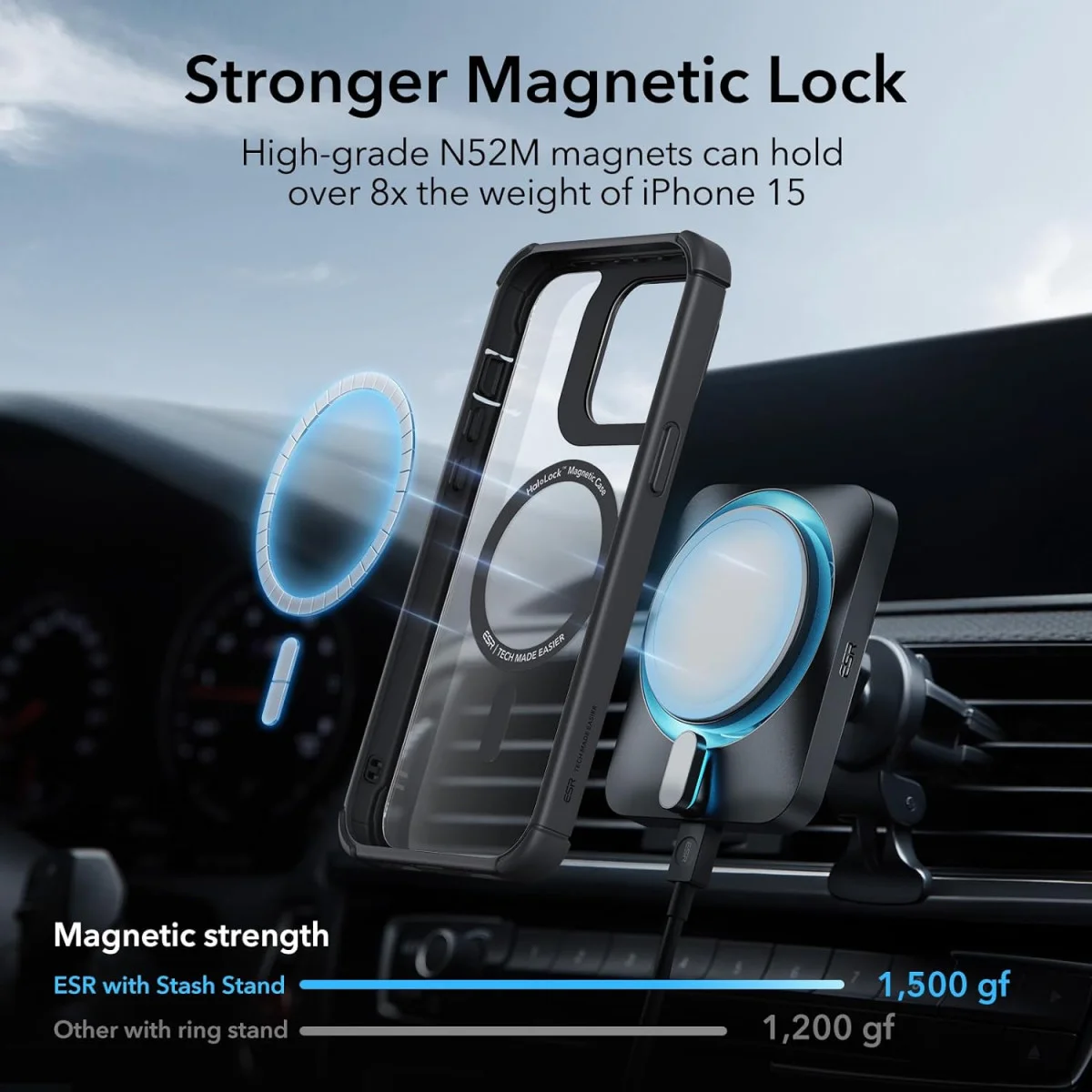 ESR Armor Tough Apple iPhone 15 Hoesje MagSafe Transparant Zwart afbeelding 2