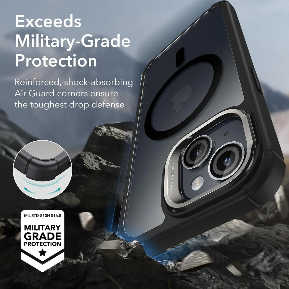 ESR Armor Tough Apple iPhone 15 Hoesje MagSafe Transparant Zwart afbeelding 3