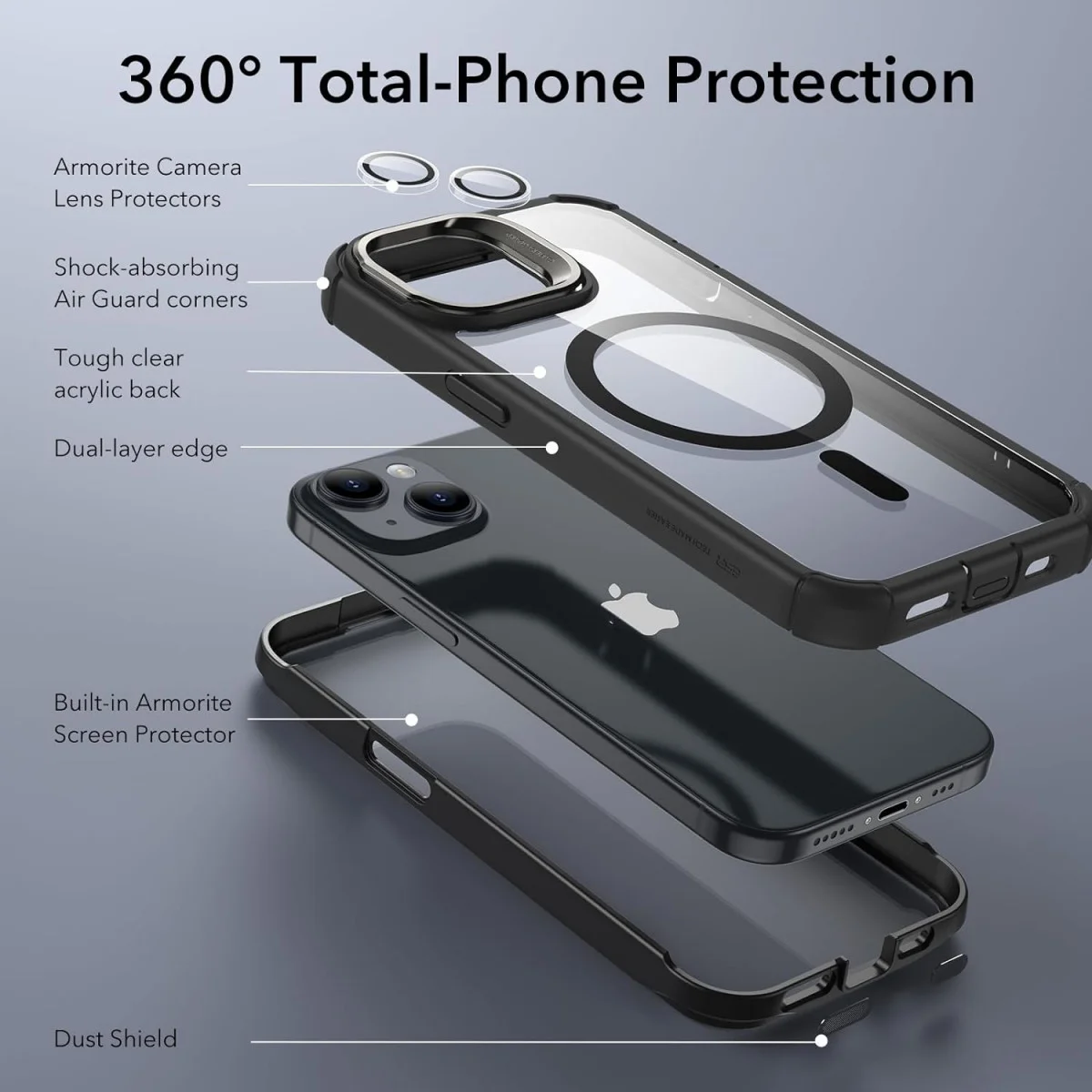 ESR Armor Tough Apple iPhone 15 Hoesje MagSafe Transparant Zwart afbeelding 7