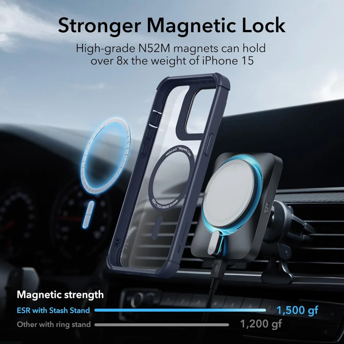 ESR Armor Tough Apple iPhone 15 Hoesje MagSafe Transparant Blauw afbeelding 2