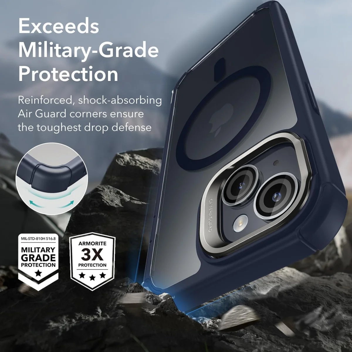 ESR Armor Tough Apple iPhone 15 Hoesje MagSafe Transparant Blauw afbeelding 3