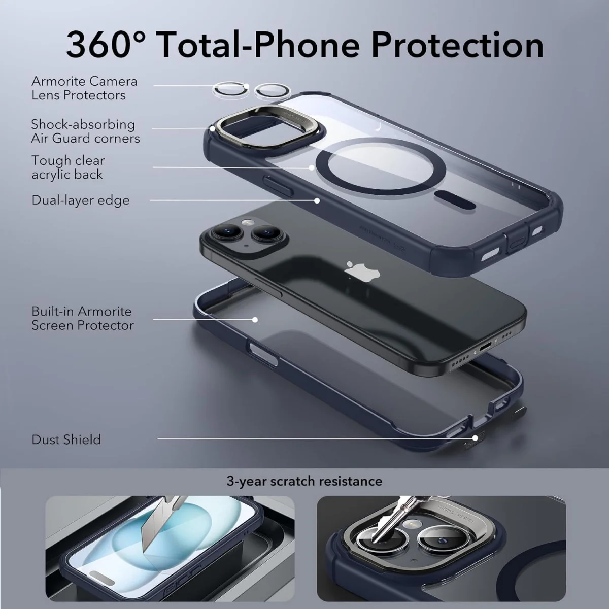 ESR Armor Tough Apple iPhone 15 Hoesje MagSafe Transparant Blauw afbeelding 6