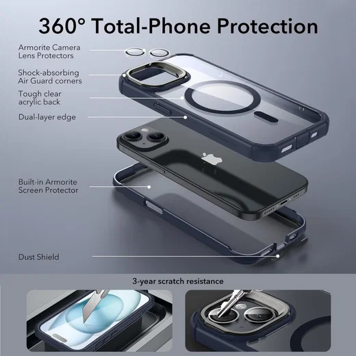ESR Armor Tough Apple iPhone 15 Hoesje MagSafe Transparant Blauw afbeelding 6
