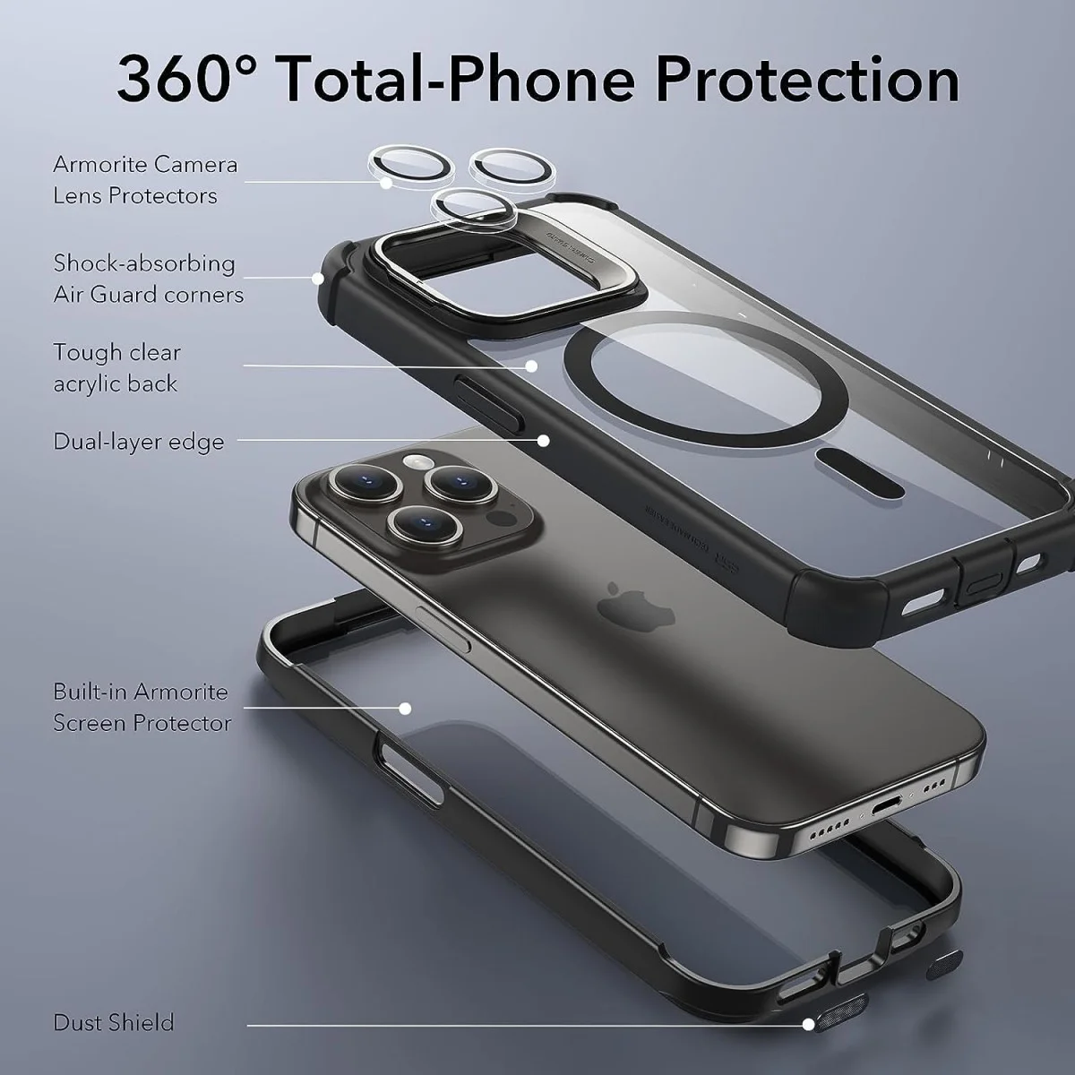 ESR Armor Tough iPhone 15 Pro Hoesje MagSafe Transparant Zwart afbeelding 6