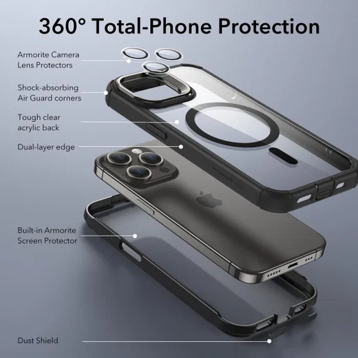 ESR Armor Tough iPhone 15 Pro Max Hoesje MagSafe Transparant Zwart afbeelding 2