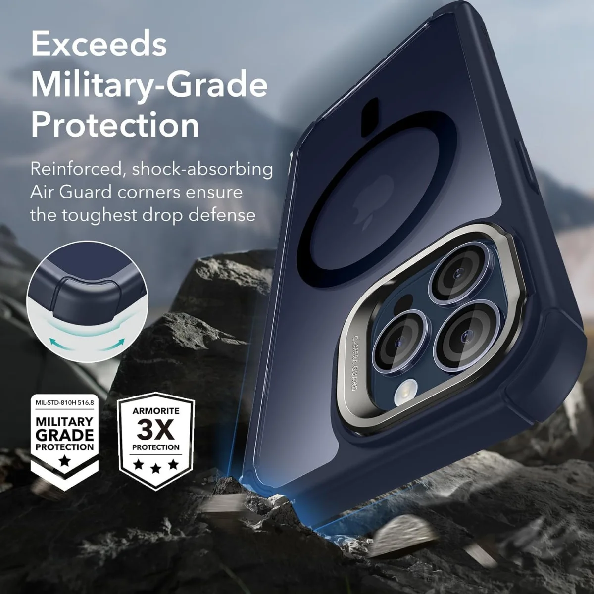 ESR Armor Tough iPhone 15 Pro Max Hoesje MagSafe Transparant Blauw afbeelding 3