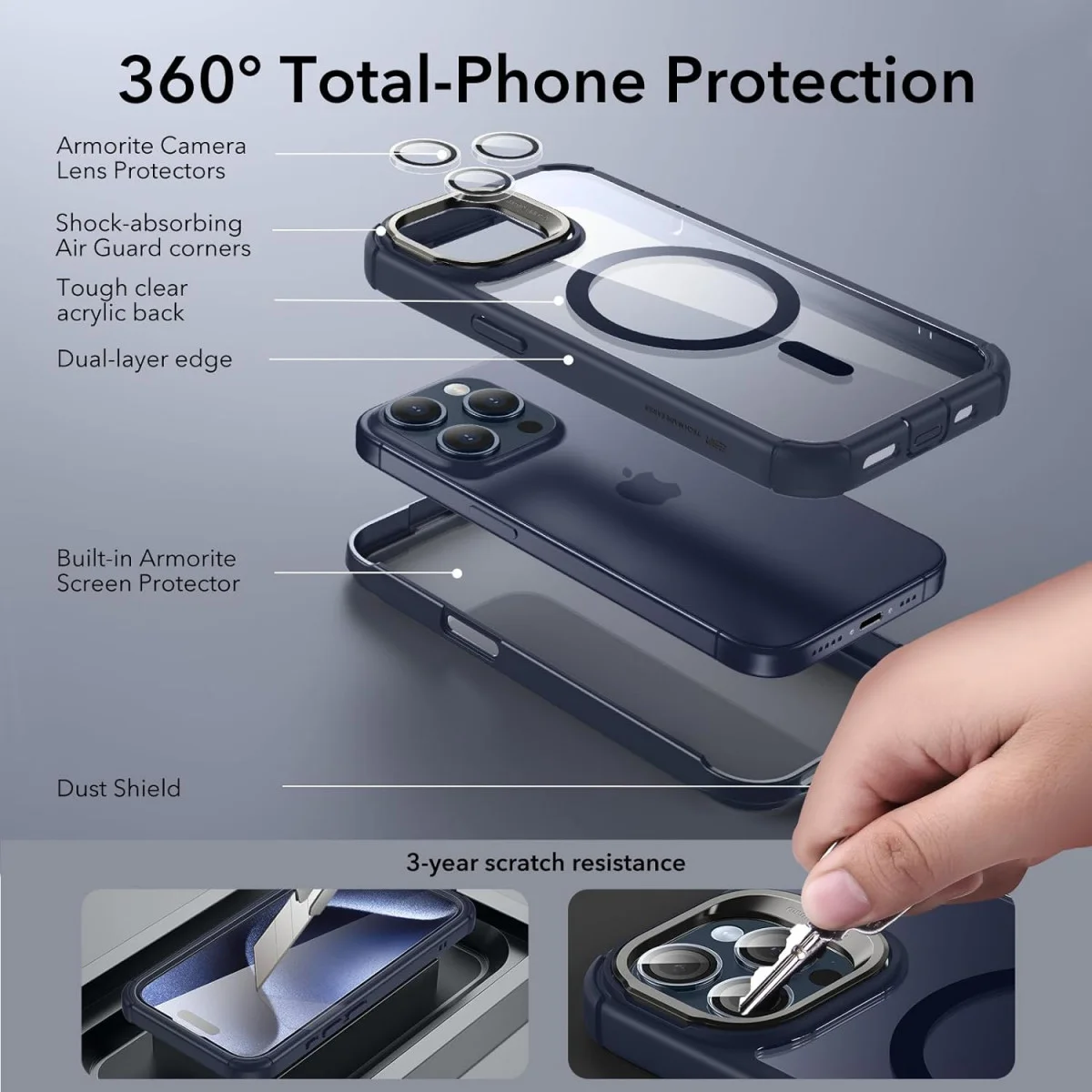 ESR Armor Tough iPhone 15 Pro Max Hoesje MagSafe Transparant Blauw afbeelding 5