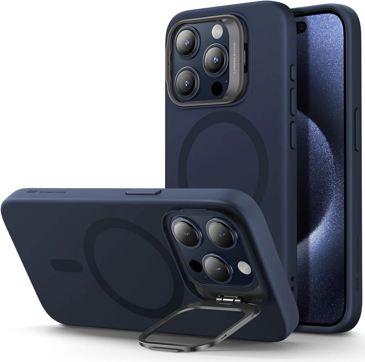 ESR Cloud Soft HaloLock Stand Apple iPhone 15 Pro Hoesje MagSafe Blauw afbeelding 1