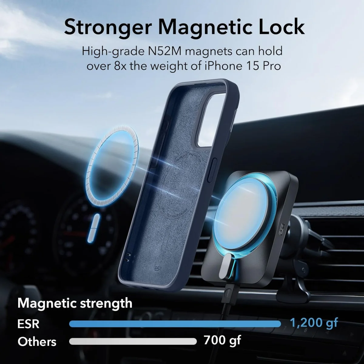 ESR Cloud Soft HaloLock Stand Apple iPhone 15 Pro Hoesje MagSafe Blauw afbeelding 3