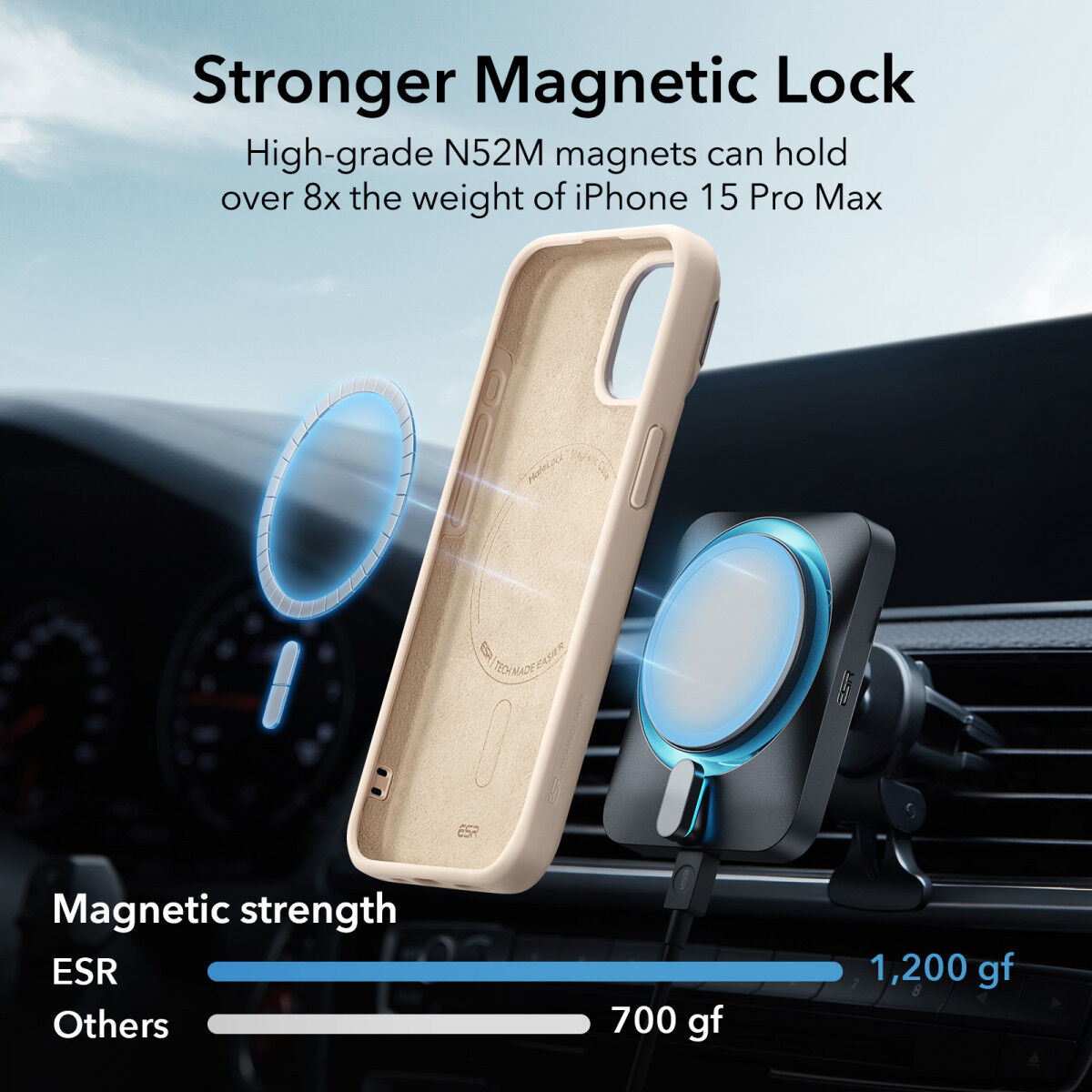 ESR Cloud Kickstand Apple iPhone 15 Pro Max Hoesje MagSafe Beige afbeelding 3