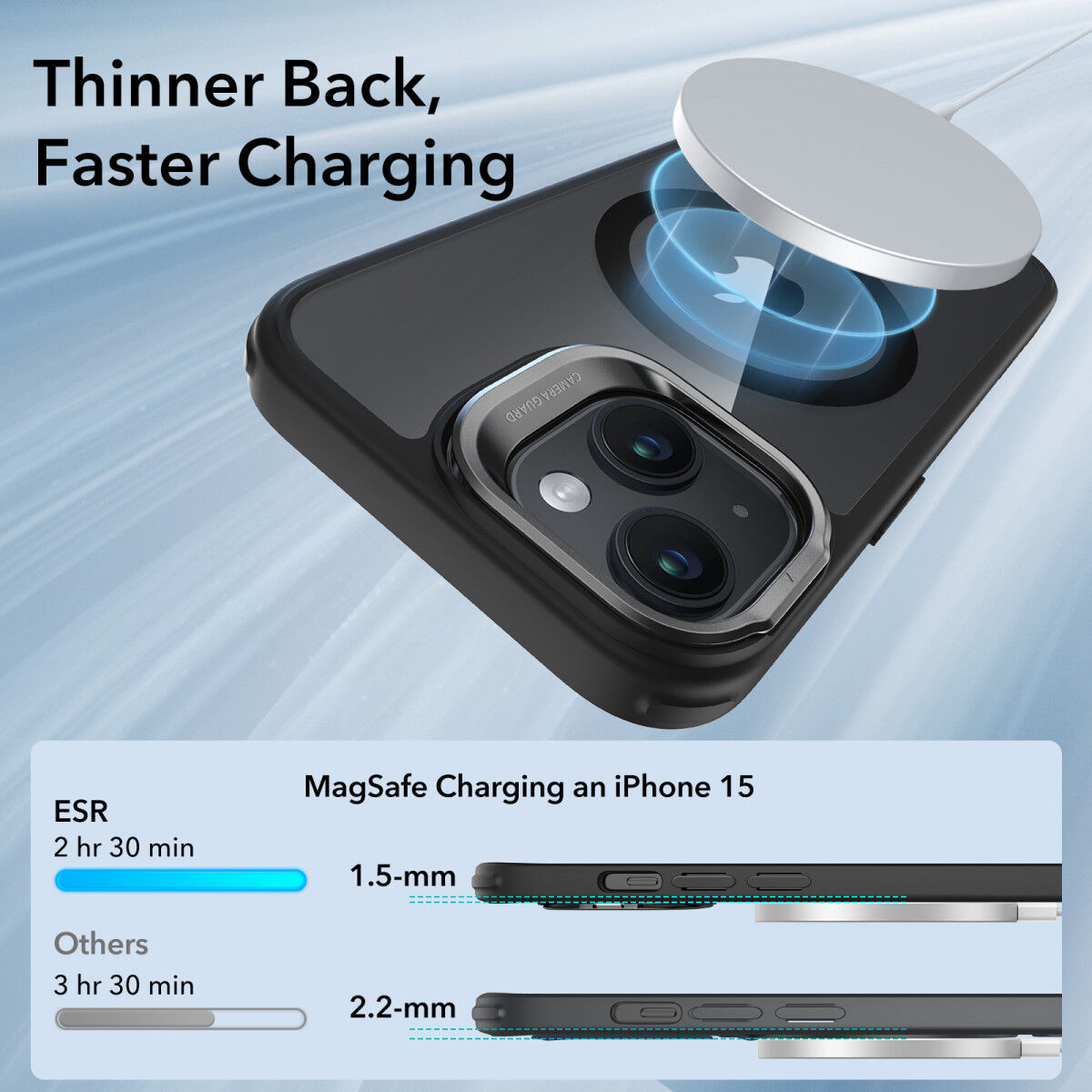 ESR Classic Hybrid MagSafe Apple iPhone 15 Hoesje met Stand Clear Zwart afbeelding 3