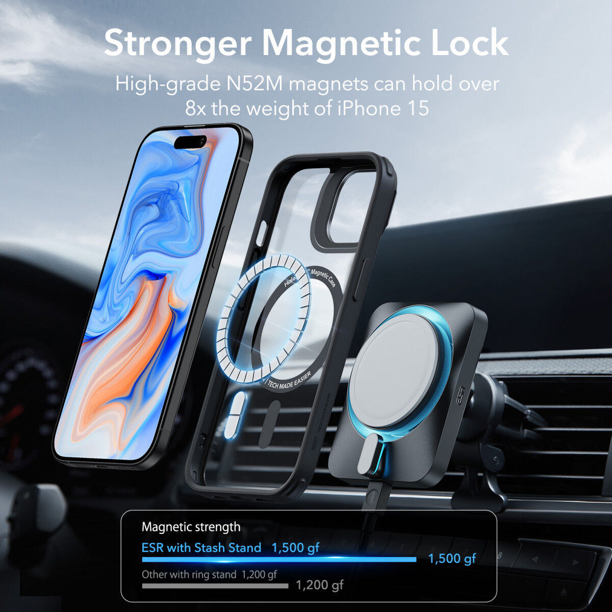 ESR Classic Hybrid MagSafe Apple iPhone 15 Hoesje met Stand Clear Zwart afbeelding 6