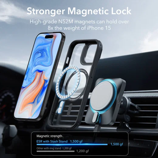 ESR Classic Hybrid MagSafe Apple iPhone 15 Hoesje met Stand Clear Zwart afbeelding 6