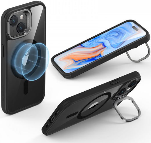 ESR Classic Hybrid MagSafe iPhone 15 Plus Hoesje met Stand Clear Zwart afbeelding 2