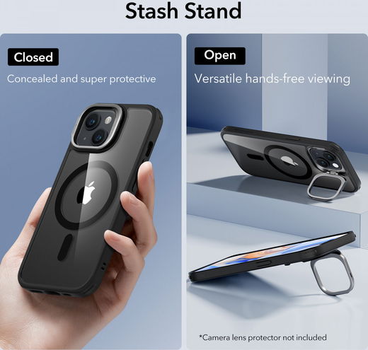 ESR Classic Hybrid MagSafe iPhone 15 Plus Hoesje met Stand Clear Zwart afbeelding 7