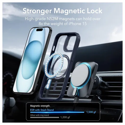 ESR Classic Kickstand Apple iPhone 15 Plus Hoesje MagSafe Clear Blauw afbeelding 5