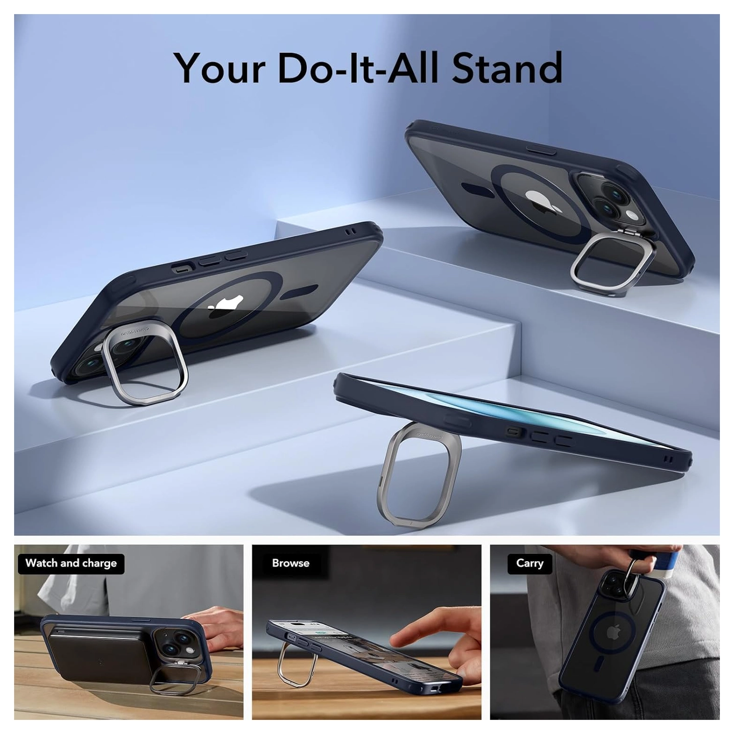 ESR Classic Kickstand Apple iPhone 15 Plus Hoesje MagSafe Clear Blauw afbeelding 6