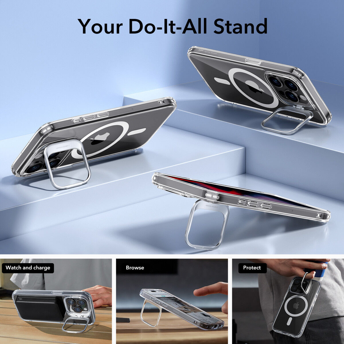 ESR Classic Hybrid MagSafe iPhone 15 Pro Hoesje met Stand Transparant afbeelding 4