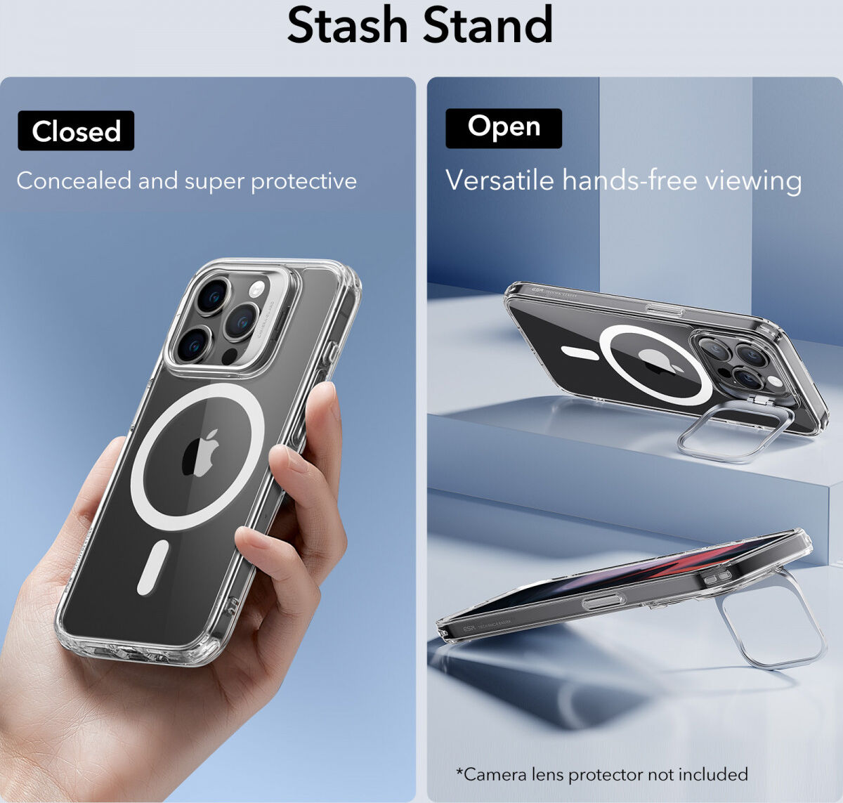 ESR Classic Hybrid MagSafe iPhone 15 Pro Hoesje met Stand Transparant afbeelding 6