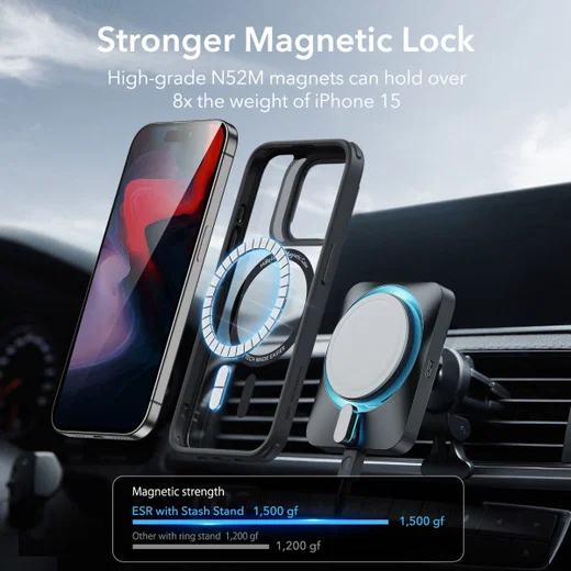 ESR Classic Hybrid MagSafe iPhone 15 Pro Hoesje met Stand Clear Black afbeelding 6
