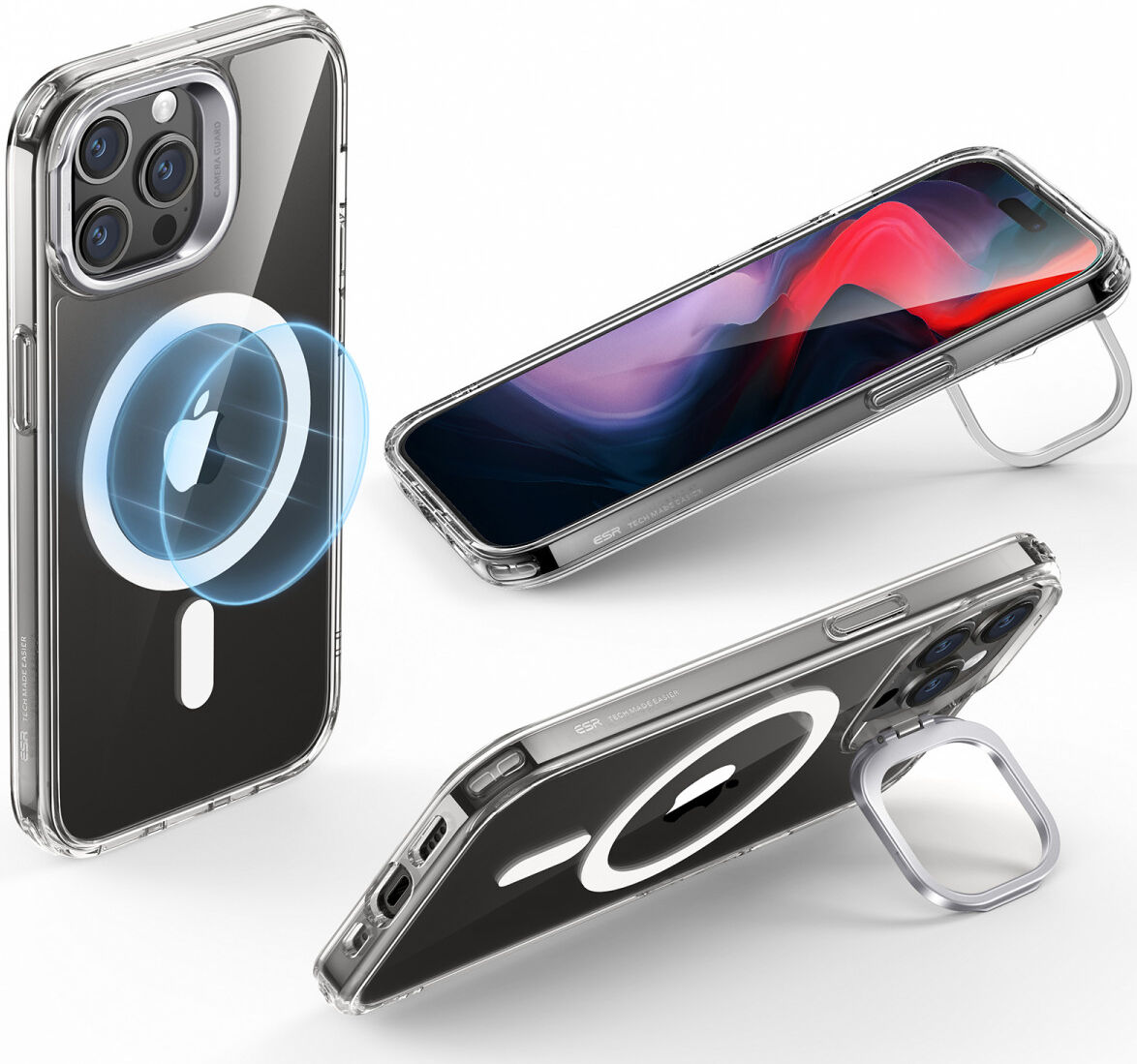 ESR Classic Hybrid Stand MagSafe iPhone 15 Pro Max Hoesje Transparant afbeelding 2