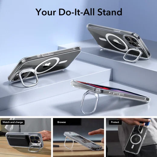 ESR Classic Hybrid Stand MagSafe iPhone 15 Pro Max Hoesje Transparant afbeelding 5