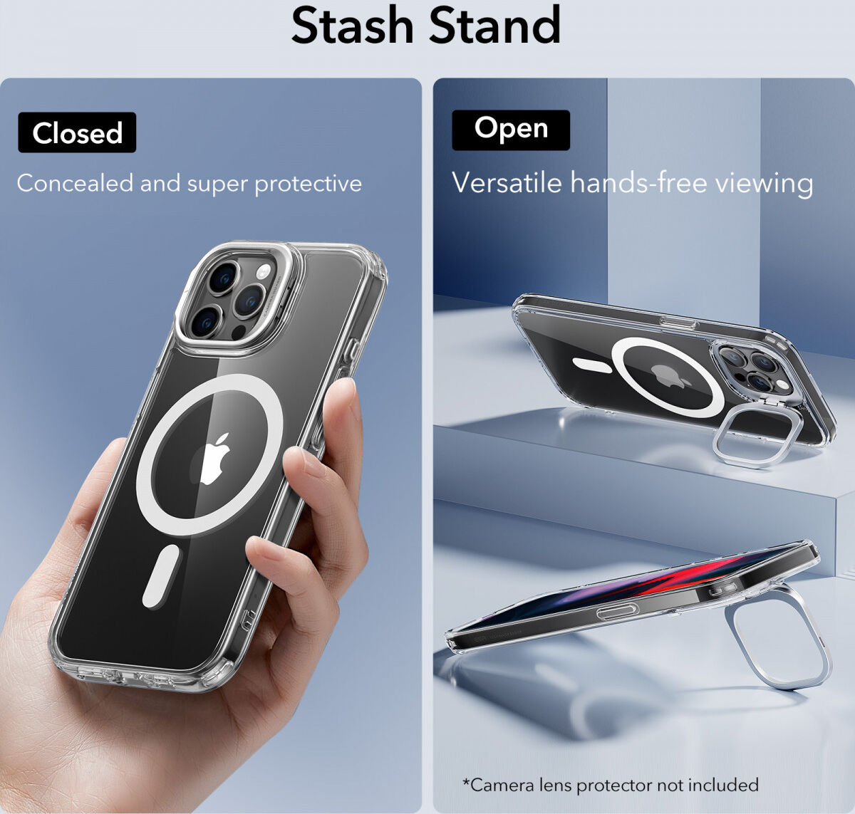 ESR Classic Hybrid Stand MagSafe iPhone 15 Pro Max Hoesje Transparant afbeelding 7