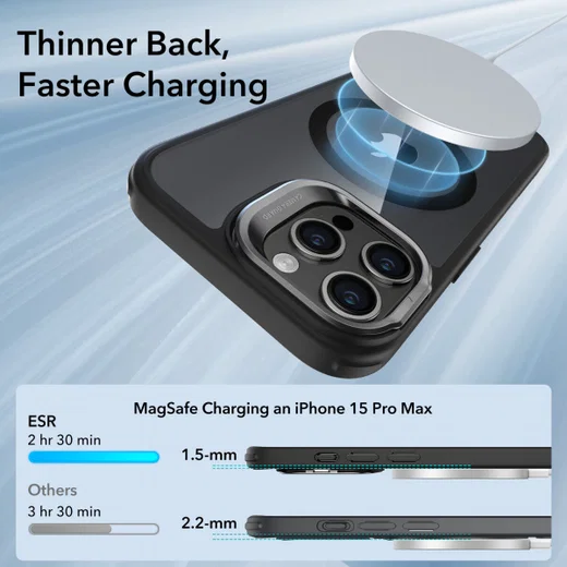 ESR Classic Hybrid Stand MagSafe iPhone 15 Pro Max Hoesje Clear Zwart afbeelding 3