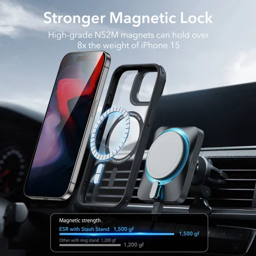 ESR Classic Hybrid Stand MagSafe iPhone 15 Pro Max Hoesje Clear Zwart afbeelding 6