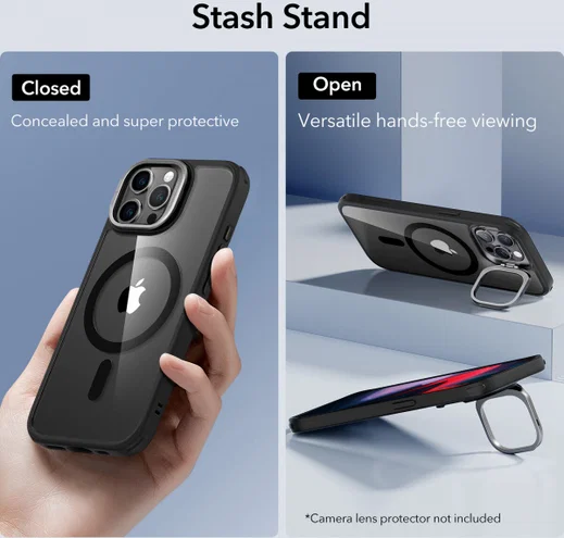 ESR Classic Hybrid Stand MagSafe iPhone 15 Pro Max Hoesje Clear Zwart afbeelding 7