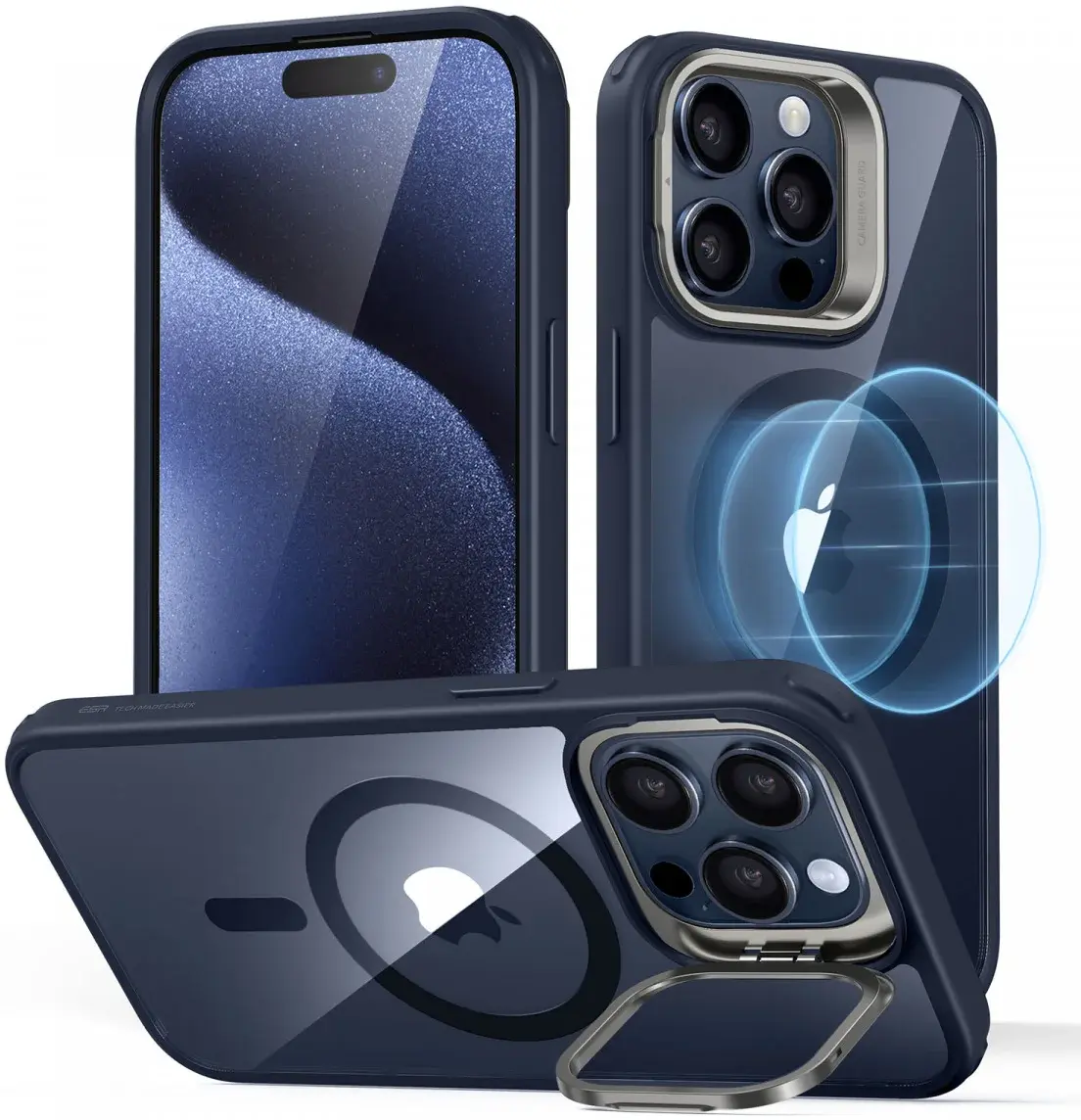 ESR Classic Hybrid Stand MagSafe iPhone 15 Pro Max Hoesje Clear Blauw afbeelding 1