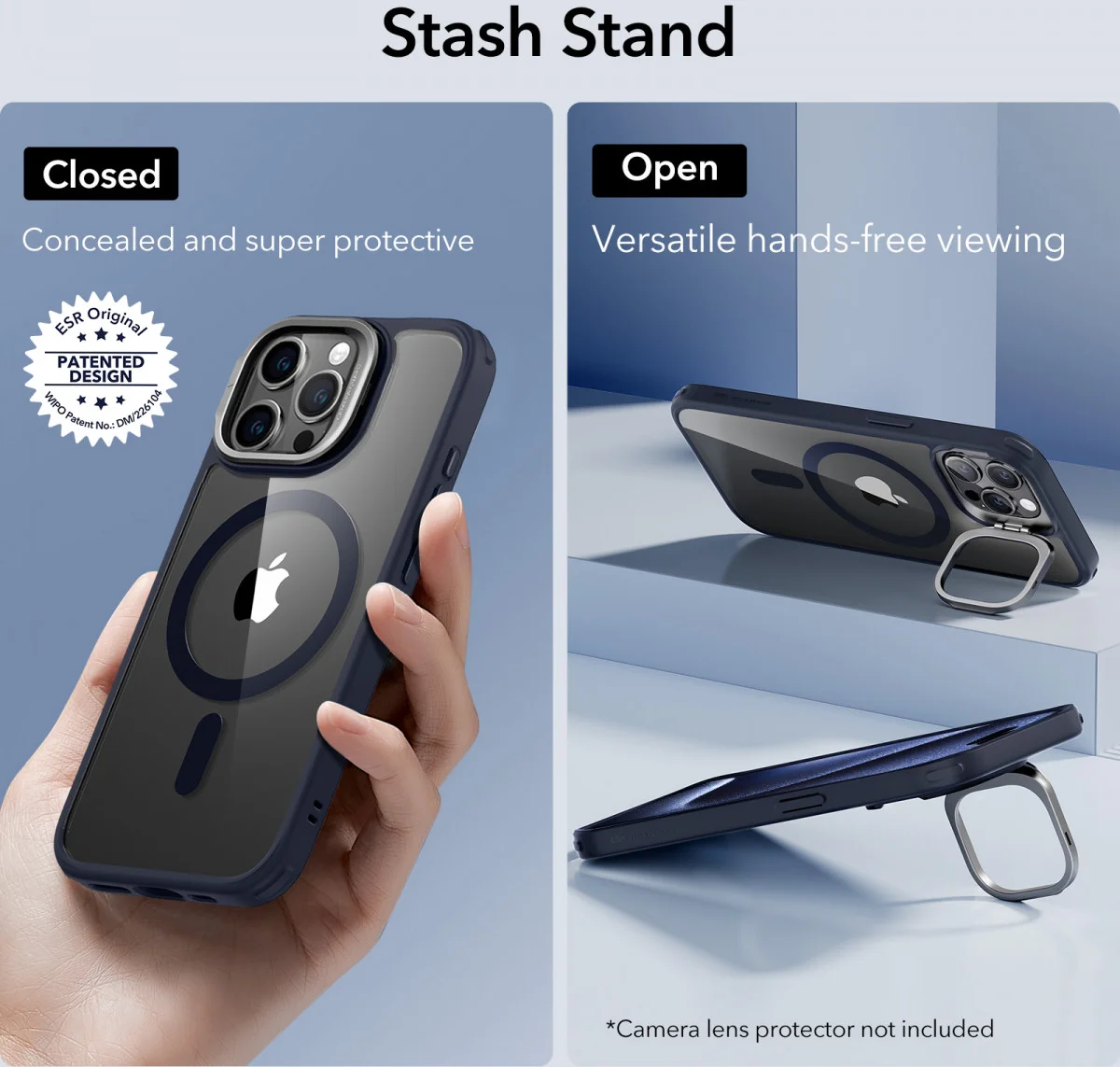 ESR Classic Hybrid Stand MagSafe iPhone 15 Pro Max Hoesje Clear Blauw afbeelding 5