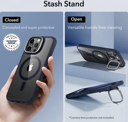 ESR Classic Hybrid Stand MagSafe iPhone 15 Pro Max Hoesje Clear Blauw afbeelding 5