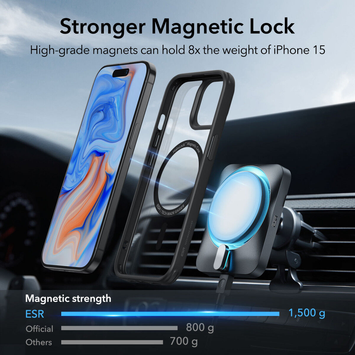 ESR Classic Hybrid Apple iPhone 15 Plus Hoesje MagSafe Clear Zwart afbeelding 6
