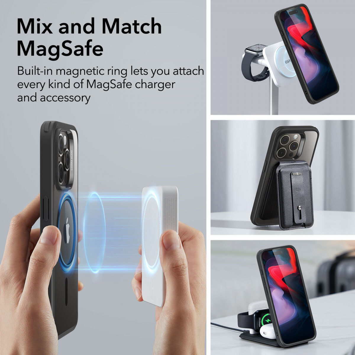 ESR Classic Hybrid iPhone 15 Pro Hoesje MagSafe Transparant Zwart afbeelding 4