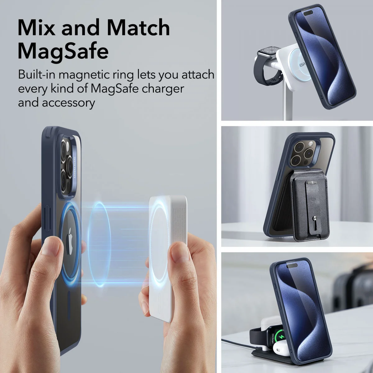 ESR Classic Hybrid iPhone 15 Pro Max Hoesje MagSafe Transparant Blauw afbeelding 2