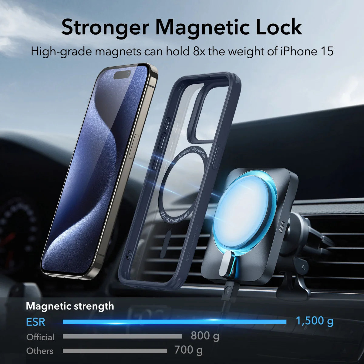 ESR Classic Hybrid iPhone 15 Pro Max Hoesje MagSafe Transparant Blauw afbeelding 6