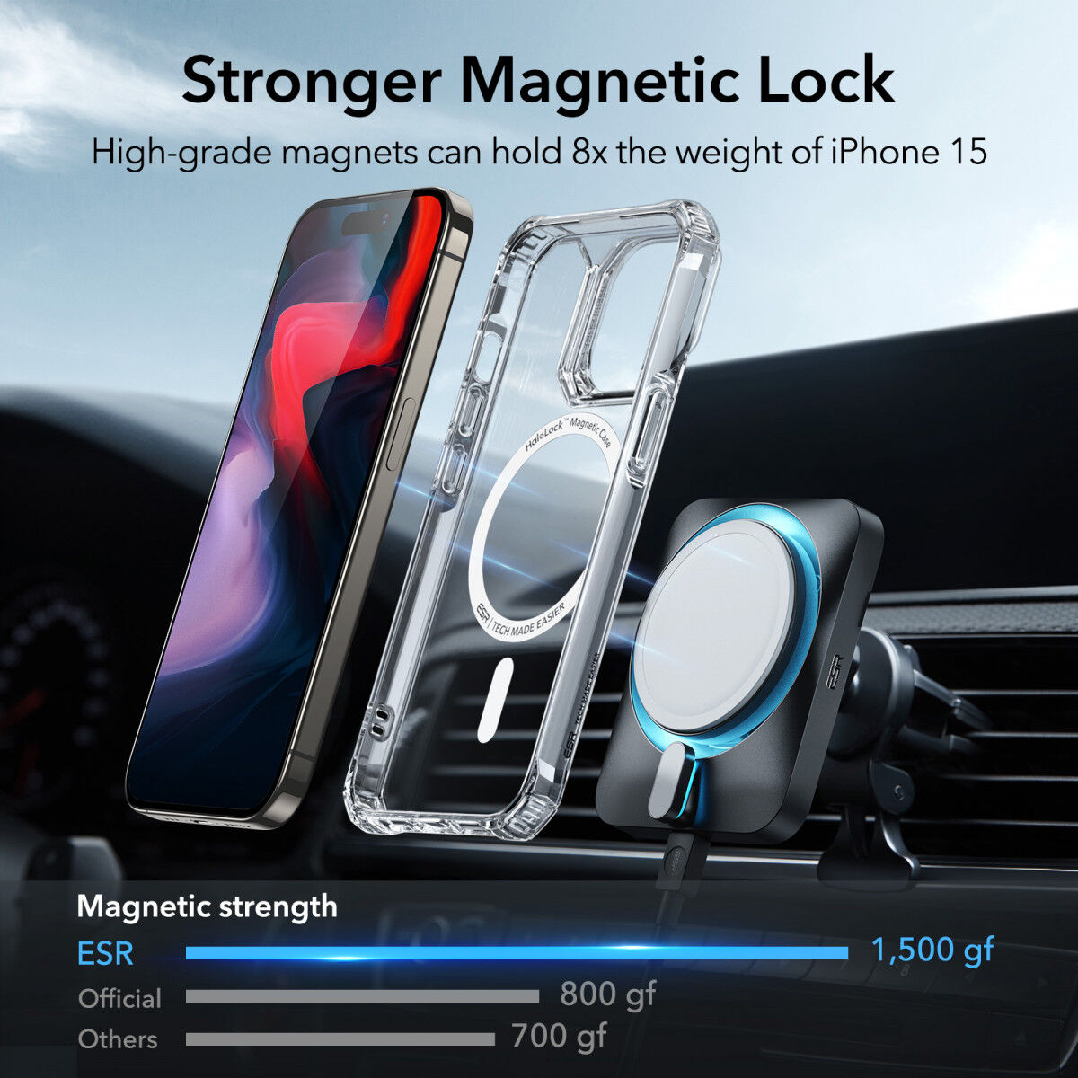 ESR Air Armor HaloLock iPhone 15 Pro Max Hoesje MagSafe Transparant afbeelding 6
