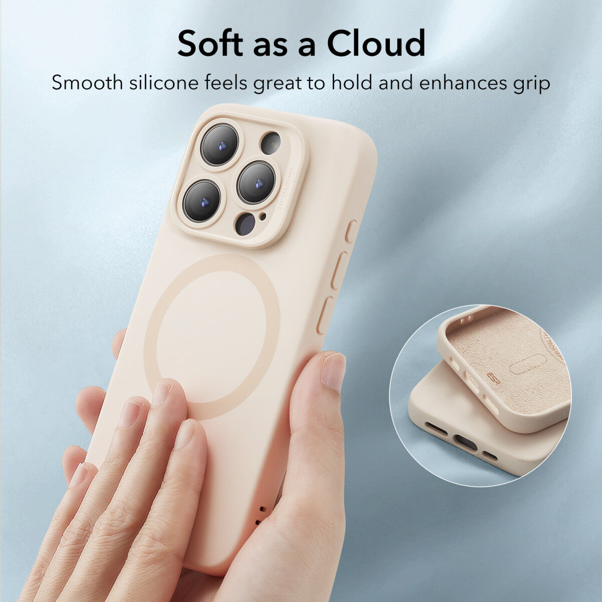 ESR Cloud Soft HaloLock Apple iPhone 15 Pro Hoesje MagSafe Beige afbeelding 4