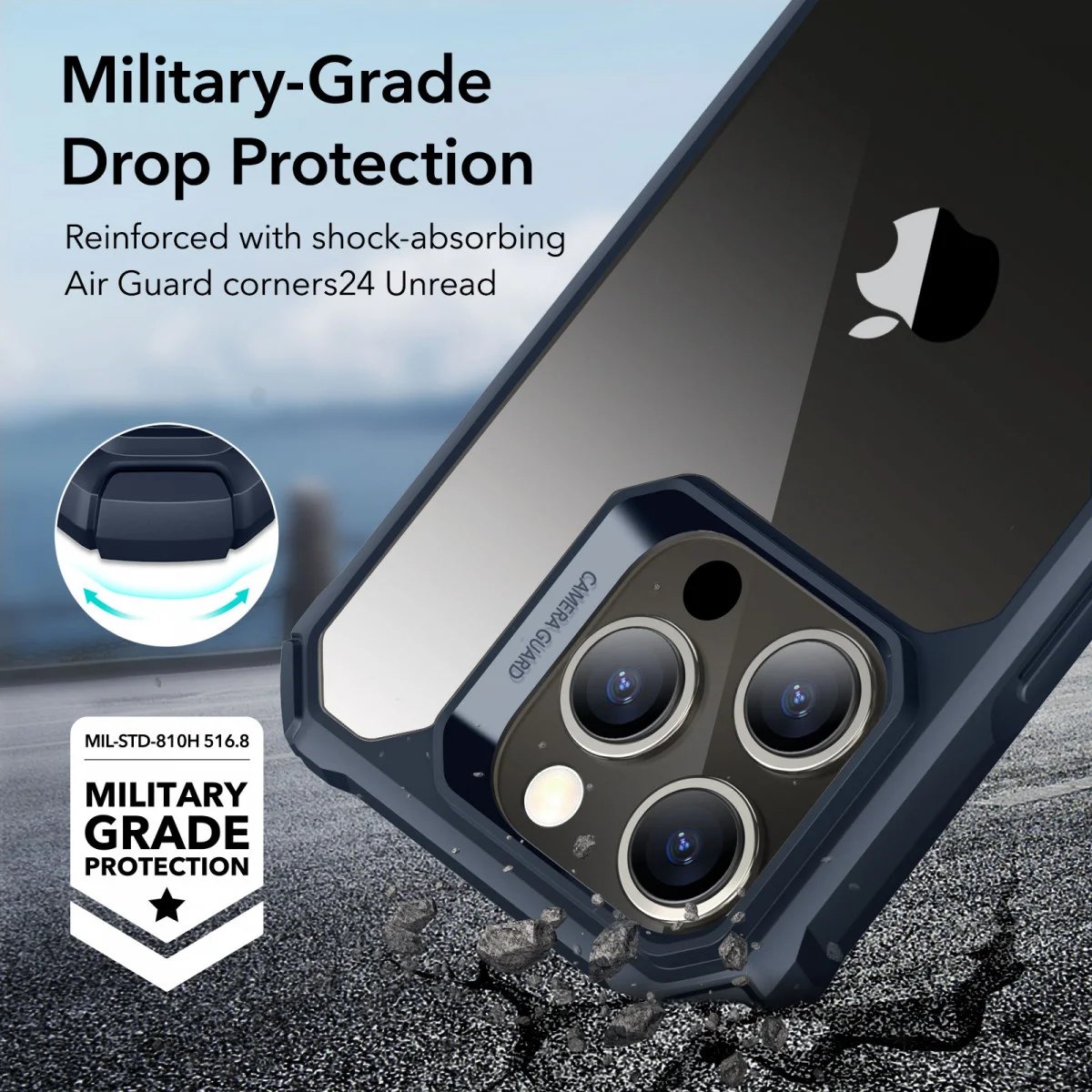 ESR Air Armor Apple iPhone 15 Pro Max Hoesje Back Cover Clear Blauw afbeelding 3