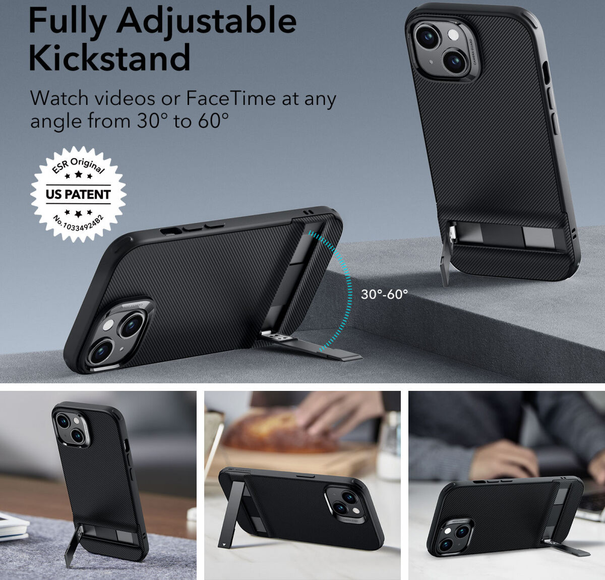 ESR Air Shield Boost Apple iPhone 15 Plus Hoesje Kickstand Zwart afbeelding 2