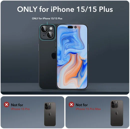 ESR Apple iPhone 15 / 15 Plus Camera Lens Protector Glas Zwart afbeelding 9