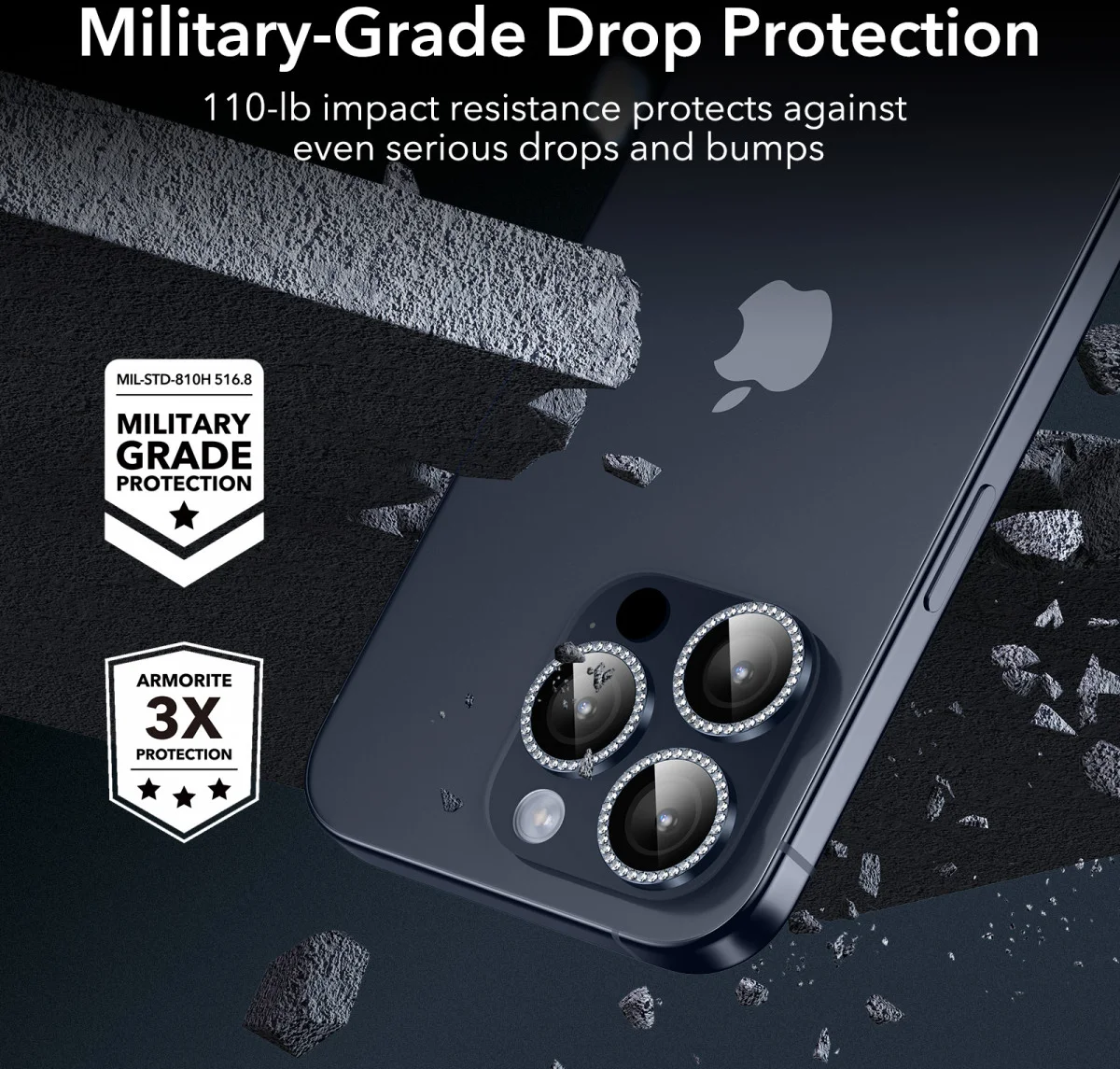 ESR Apple iPhone 15 Pro / 15 Pro Max Camera Lens Protector Rhinestone afbeelding 3