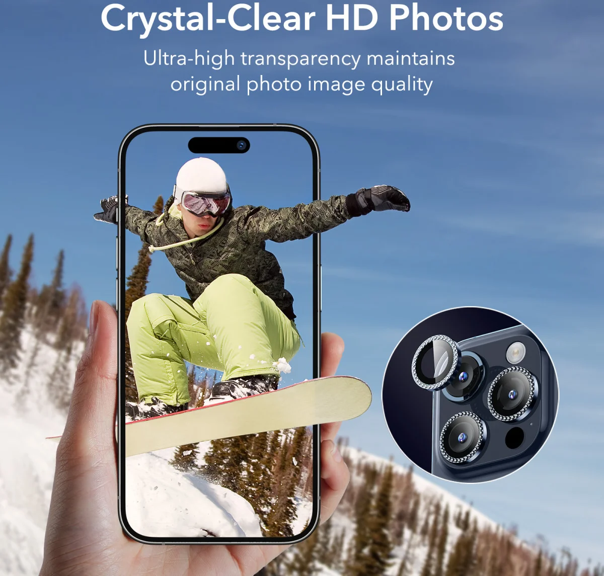 ESR Apple iPhone 15 Pro / 15 Pro Max Camera Lens Protector Rhinestone afbeelding 5