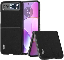 ABEEL Litchi Motorola Razr 40 Hoesje Back Cover Leer Zwart afbeelding