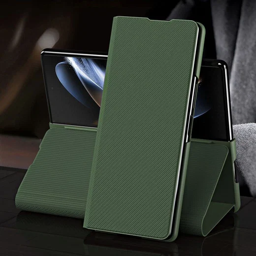 Samsung Galaxy Z Fold 5 Hoesje Kevlar Book Case Kunstleer Groen afbeelding 2