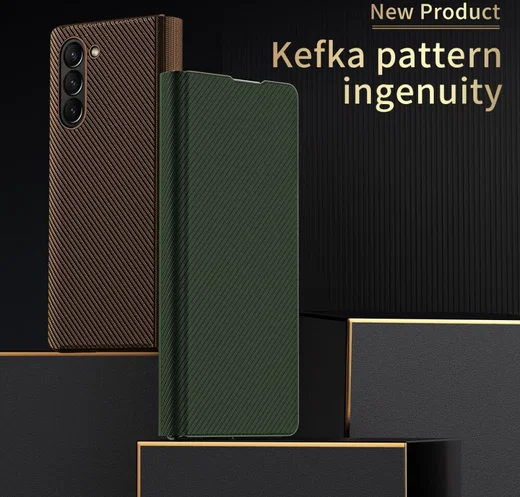 Samsung Galaxy Z Fold 5 Hoesje Kevlar Book Case Kunstleer Groen afbeelding 3