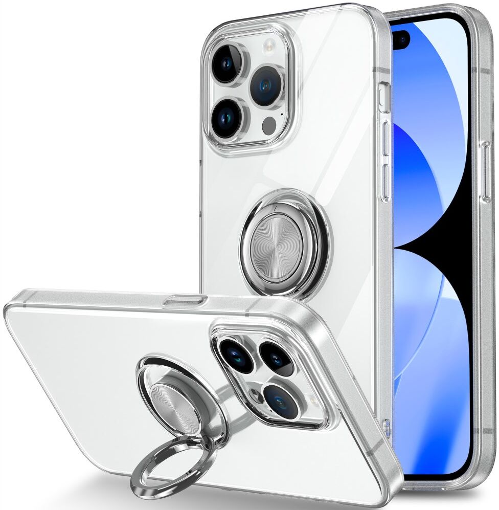 Apple iPhone 15 Pro Hoesje met Magnetische Kickstand Ring Transparant afbeelding 1